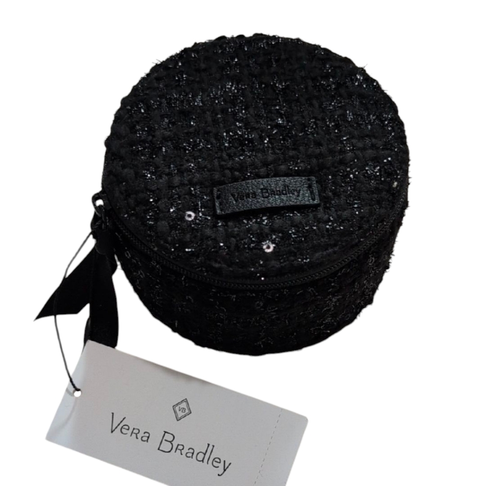 Vera Bradley Black Round Keepsake Travel Jewelry Case